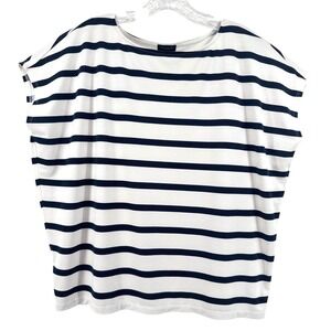 Ann Taylor Factory Navy White Striped Nautical Preppy Cap Sleeve Top Size M